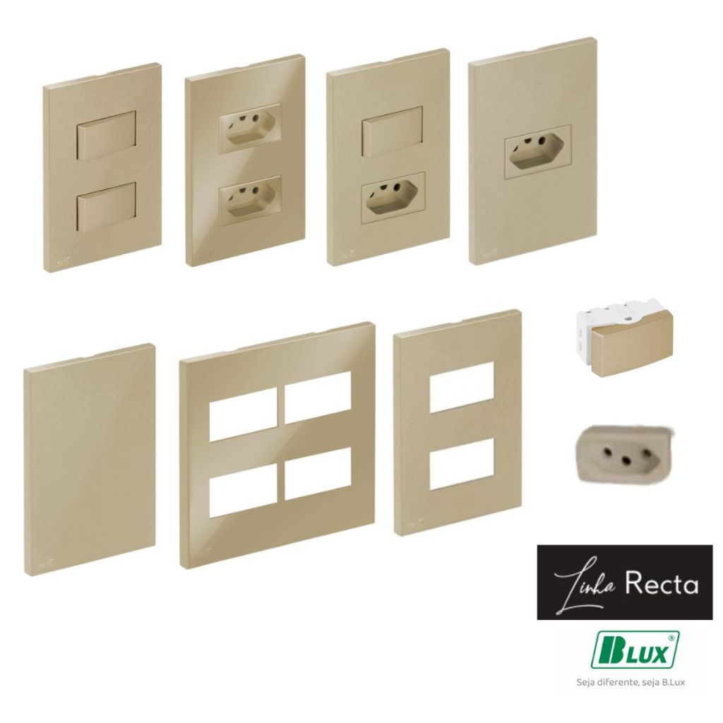 Tomada 10a ou 20a Interruptor simples ou paralelo Placa Ou Módulo Embutir 4x4 ou 4x2 Linha Recta Satin Areia Fosco Blux