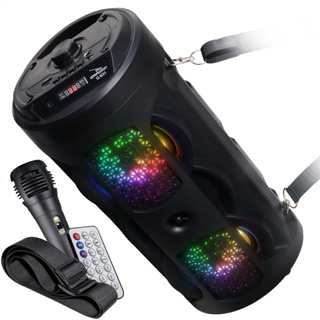Caixa De Som Amplificada Portátil Bluetooth LED RGB Aux P2 Micro SD USB Radio FM Com Microfone Karaokê