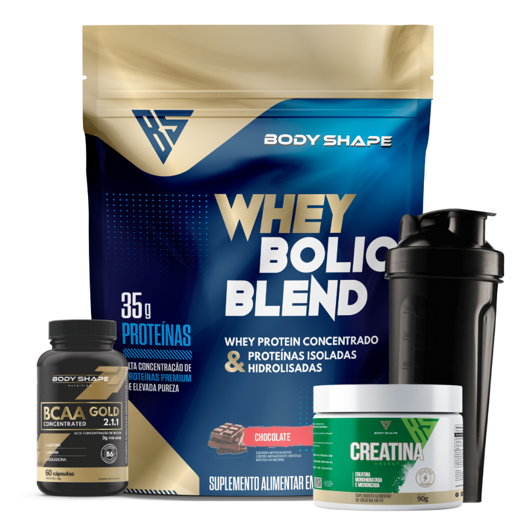 Kit Whey Protein Bolic 1.8Kg + Bcaa Gold + Creatina 90g + Coqueteleira