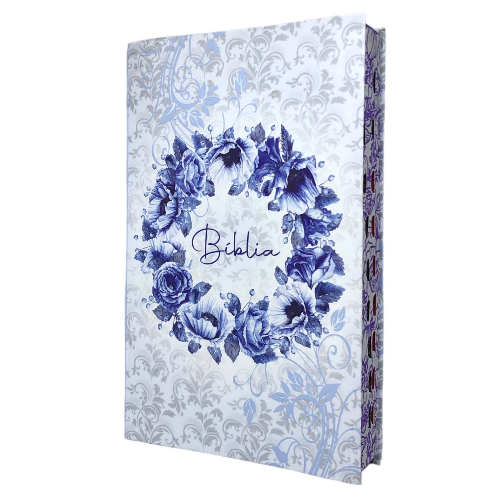 Bíblia Sagrada Letra Gigante Floral Lilás Capa Brochura Luxo Índice