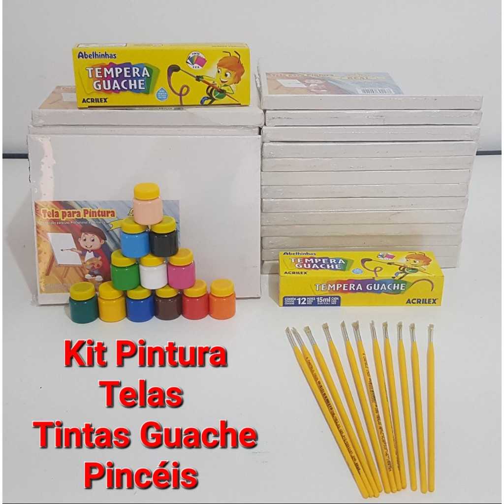 Kit Pintura Acrílica Sb10 4 Telas 30x40 + Kit Pinceis + 8 Tintas