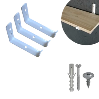 Kit 2 Suportes Invertido de 30 cm para Prateleiras, cor Branca ou Preta + kit Instalação