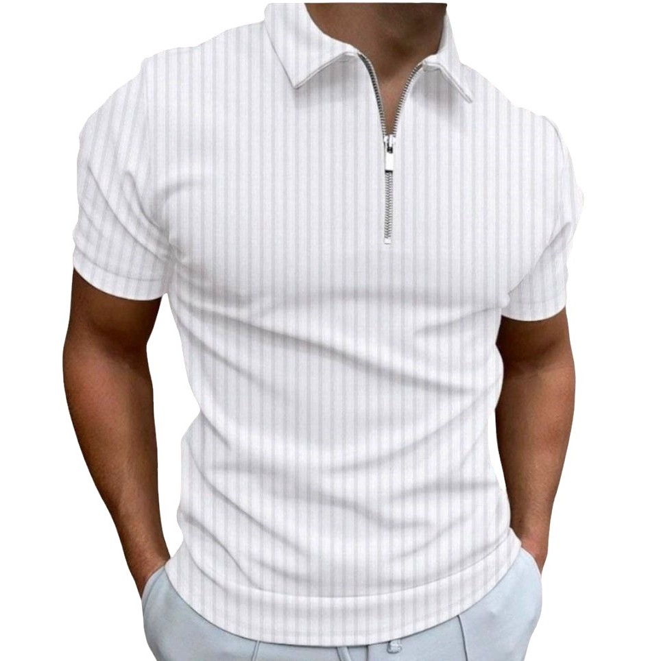 Camiseta Polo Manga Curta Com Ziper Masculina Carnaval Malha Canelada