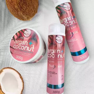 Kit Shampoo, condicionador e máscara Argan e Coconut Nohraan