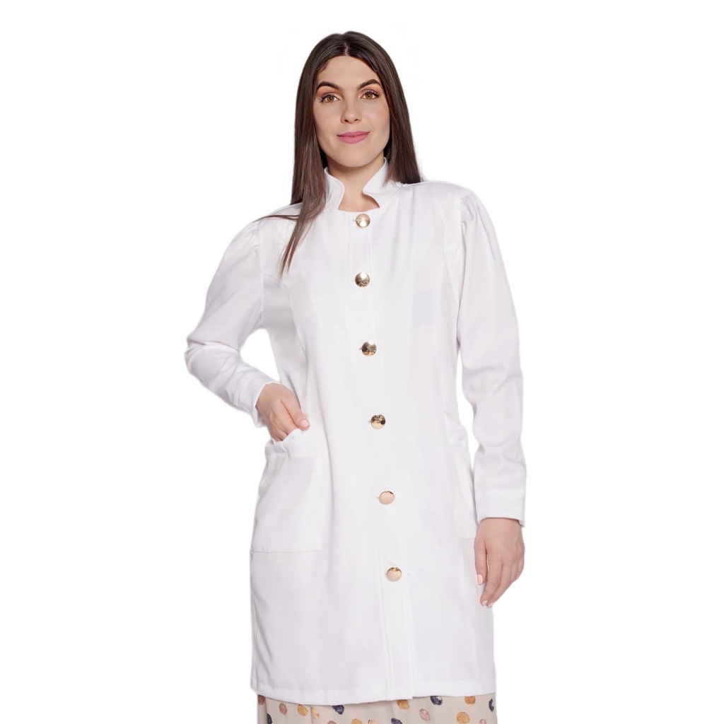 Jaleco Feminino Oxford Acinturado Gola Padre Gabardine Branco Paris ...