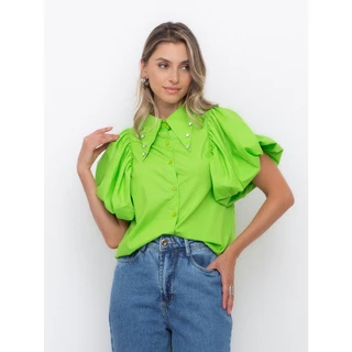 Beading chiffon camisas femininas verão lanterna sólido solto feminino - 880012