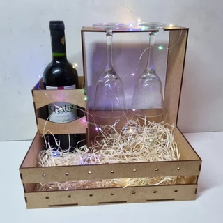 Bandeja para VINHO e TAÇA suporte 5 UNIDADES , cesta Presente Lembrança e decoração Dia dos namorados- MDF cru