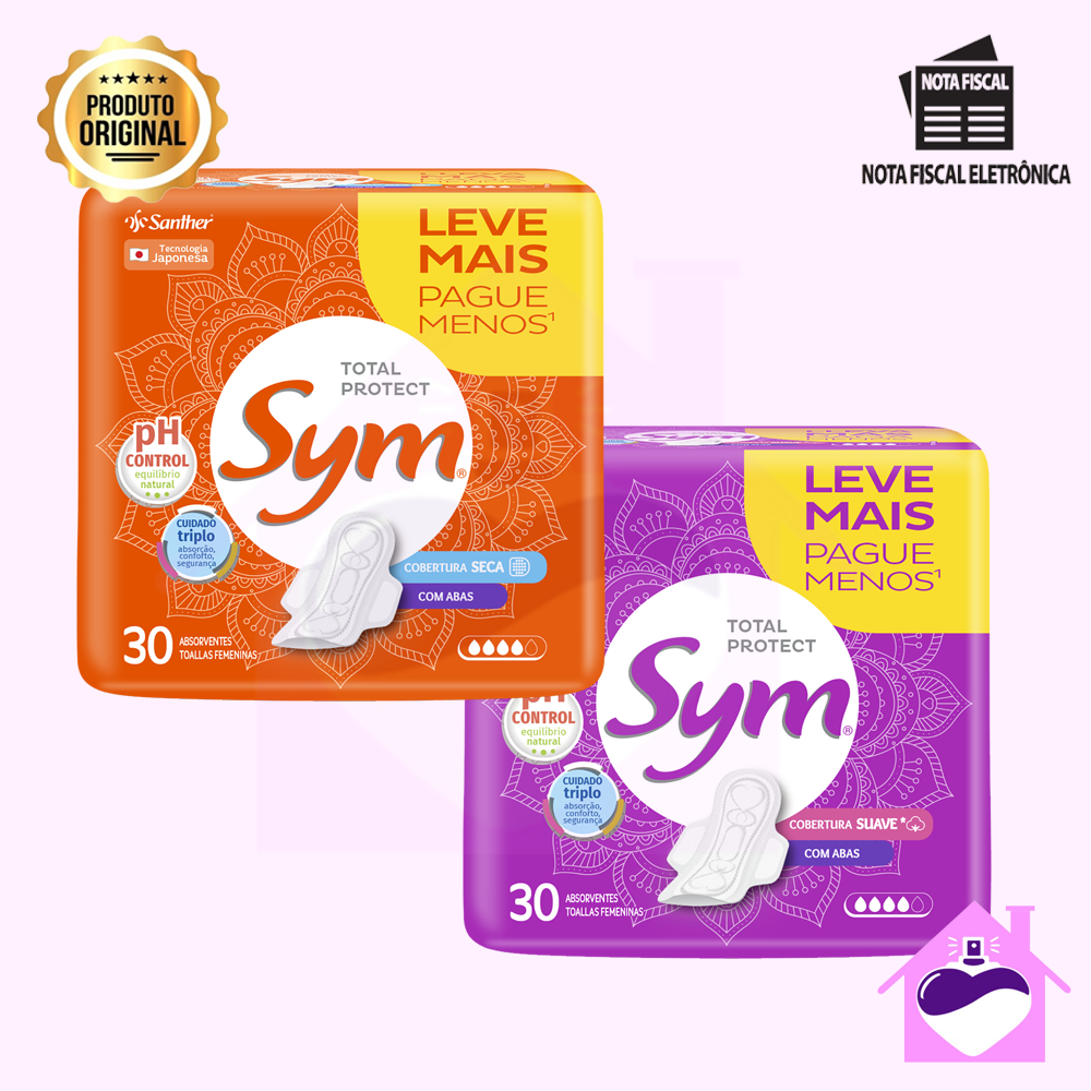 Absorvente Sym com Abas Suave ou Seca | Shopee Brasil