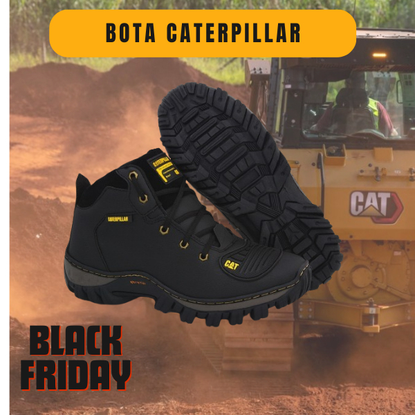 Bota Caterpillar de Couro Coturno Masculino Ref. 2190 Cor Black