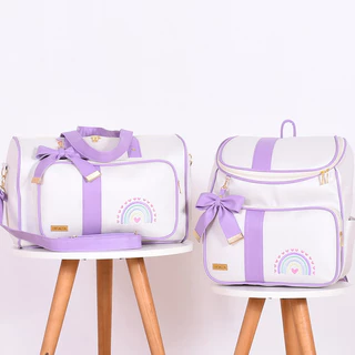 Kit Bolsa Maternidade Arco Íris Lilás - 02 Peças