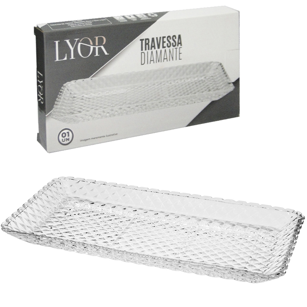 Travessa de Cristal Diamante 25x13X2cm