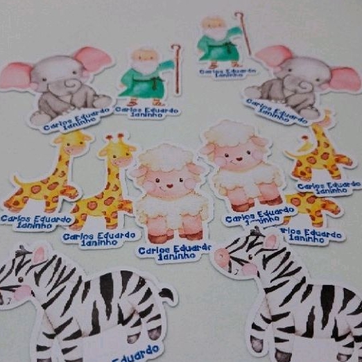 40 Apliques personalizados com nome Arca de Noé e os Animais - Leia Descrição