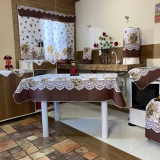 Conjunto De Cozinha Toalha De Mesa Cortina De Janela Decoração De Casa Kit 10 Peças