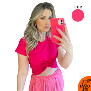 Cropped Feminino Acetinado Bojo Barbatanas - Rosa Chiclé