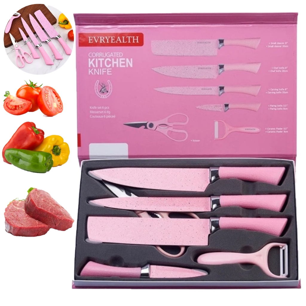 Jogo de facas Rosa Antiaderente Profissional De Cozinha Faqueiro Gourmet Faca de Churrasco