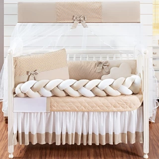 Kit Berço Doce De Bebe Chevron Caqui 11 Peças Padrão Americano