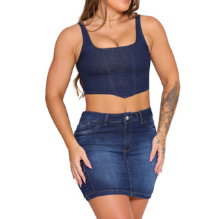 Cropped Corset jeans com botões - Comprar em ABALO