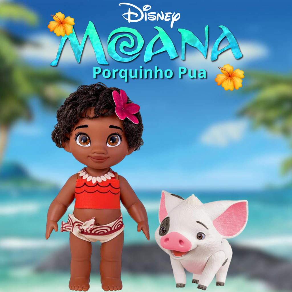 Boneca Moana Bebe + Porquinho Pua Moana Boneca Em Vinil Macia Com ...