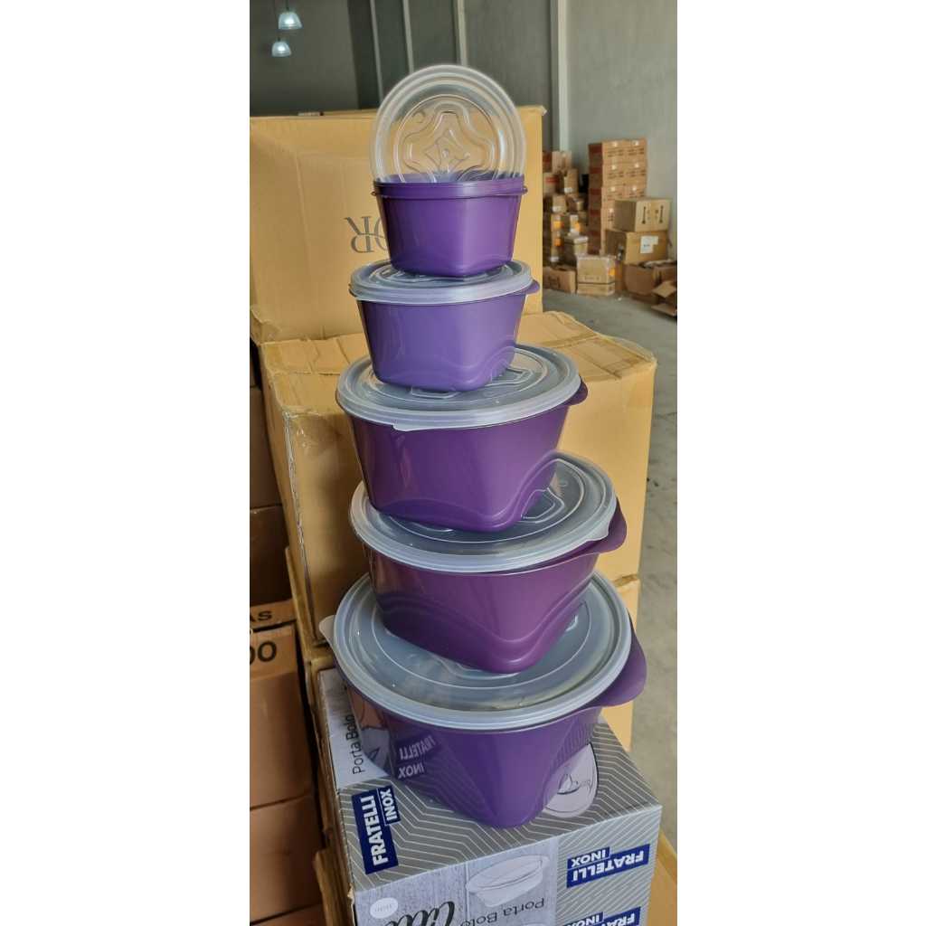 Jogo De Potes Multiuso Plástico Com Tampa - 5 Peças Cores Roxo