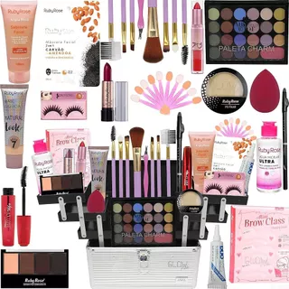 Kit de Maquiagem Completo + Skin Care com 18 itens. Monte o seu kit + Produto Surpresa.