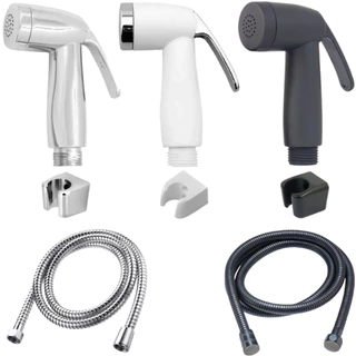 Kit Ducha Higiênica Cromado Branco Ou Preto Para Banheiro Pet Shop (Gatilho Chuveirinho Top Com Suporte De Parede + Engate Mangueira Flexível Aço Inox)