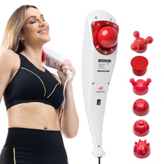 Massageador Manual Infravermelho Vibratório Percussão 6 Ponteiras