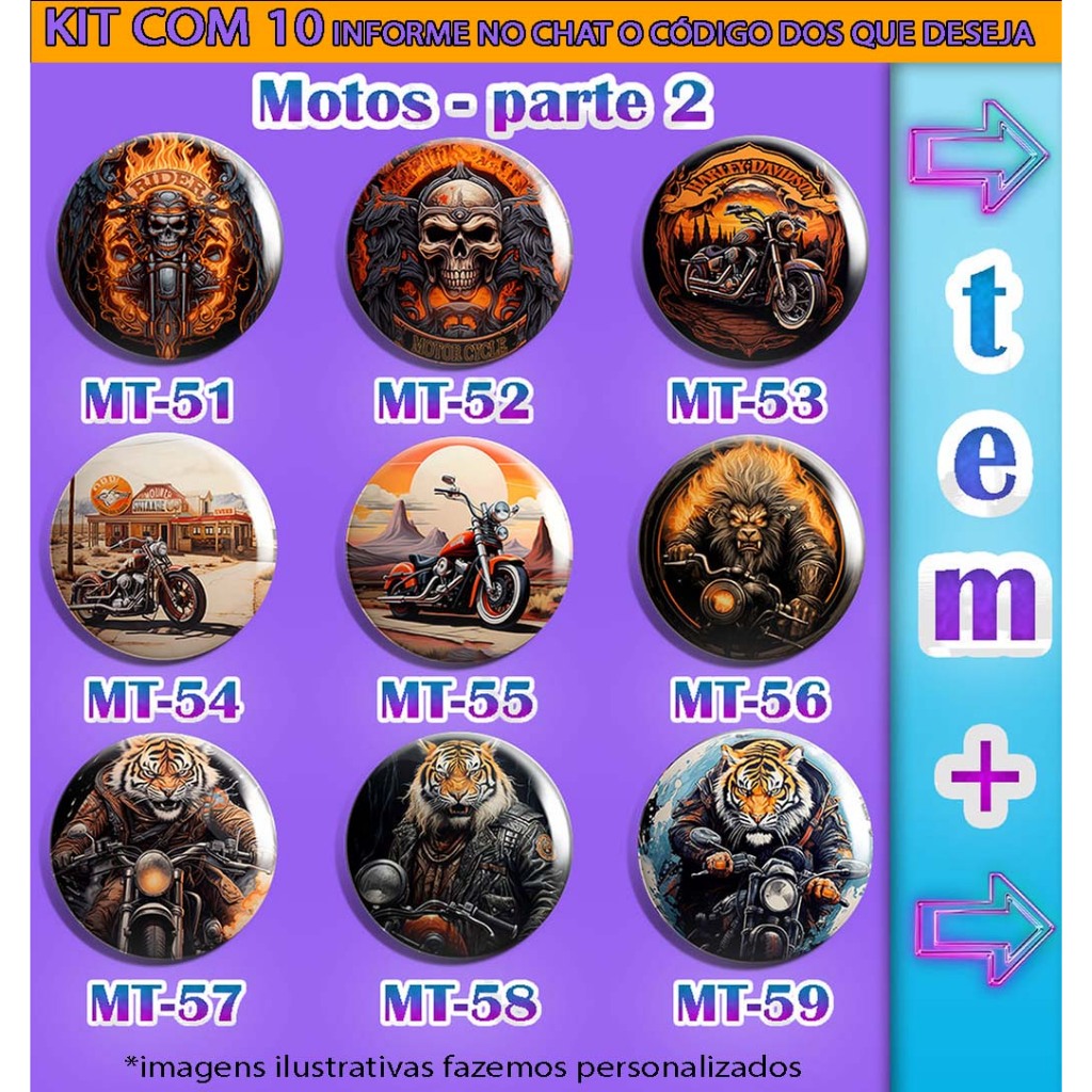 KIT 10 ou 5 Bottons MOTOS - PARTE 2 - Bottom moto botom motos botton  motocicleta button motoclub broche alfinete 3,5cm