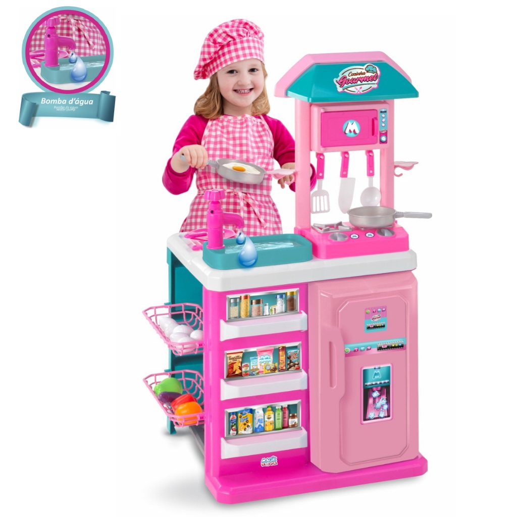 Brinquedo Kit Cozinha Fogão Infantil Completa Interativa Pia Sai Água Grande