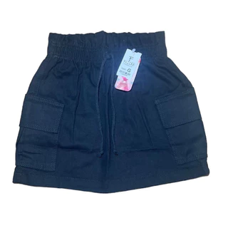 Saia Jeans C/ Elástico Feminina Infantil Juvenil Moda Verão C/ Bolsos Laterais Preto e Bege - P ao G