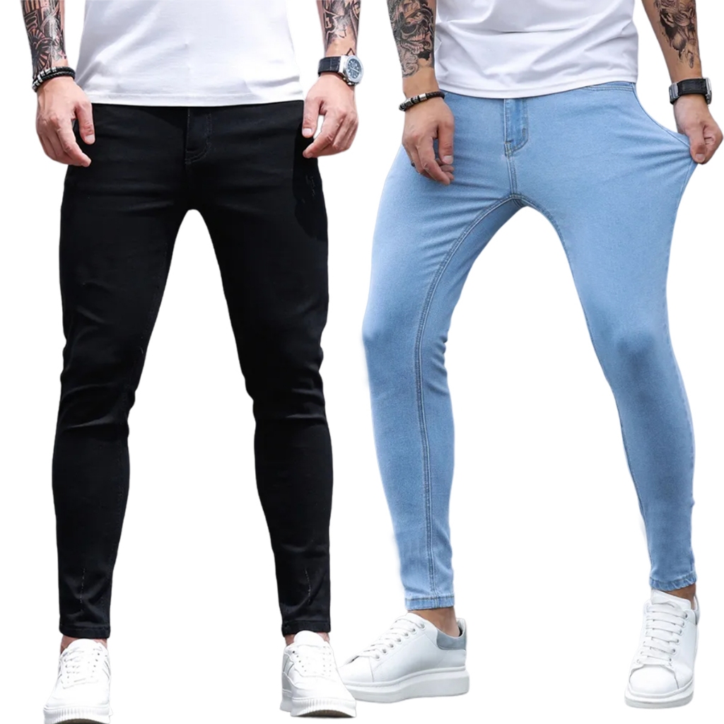 KIT Calça Jeans Masculina Premium Super Skinny Justa Bem Colada Na Perna Com Lycra Elastano