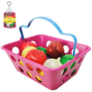 Cesta De Frutas E Legumes Infantil Piquenique Cestinha Brincando com Imaginação Cesto de Mercado Infantil 12 Peças