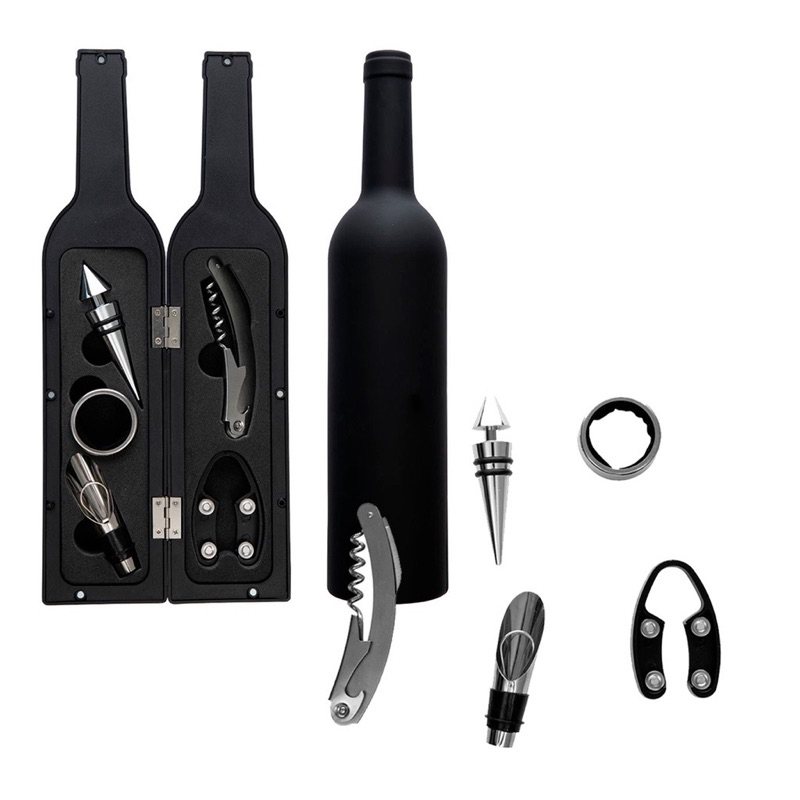 Kit Acessórios Para Abrir Vinho 5 Peças Com Garrafa Inox
