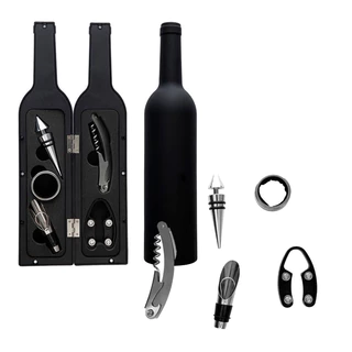 Kit Acessórios Para Abrir Vinho 5 Peças Com Garrafa Inox