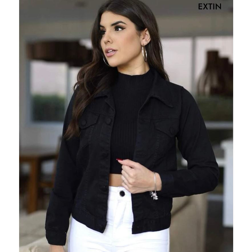 Jaqueta Jeans PRETO com botões empacado COM barra normal