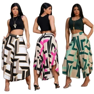 Calça Pantacourt Estampada e Lisa Tam. Único 40 ao 48