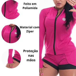 Camisa Feminina Proteção UV C/ Zíper para Academia, Praia, Ciclismo e Crossfit FPS50+