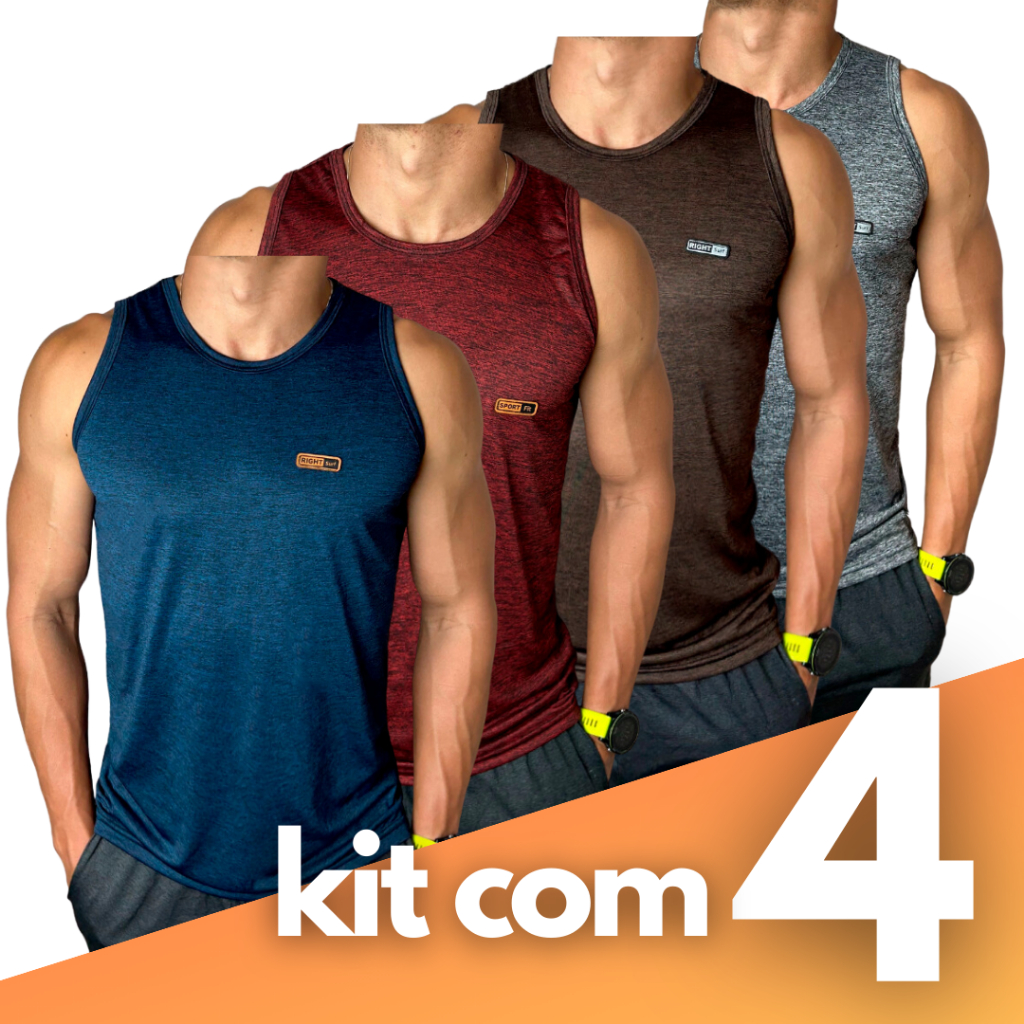 Kit 4 Regatas Dry Fit Blusa Masculina Sem Manga Camiseta Malha Lisa Academia Blusa Fitness Treino