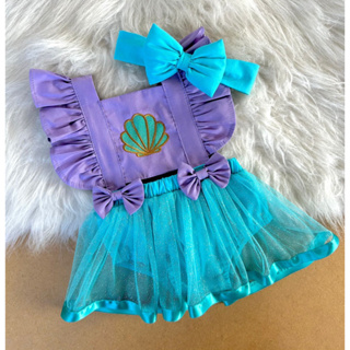 Roupa Fantasia Sereia Mesversario C Tiara Ariel Bebe Menina