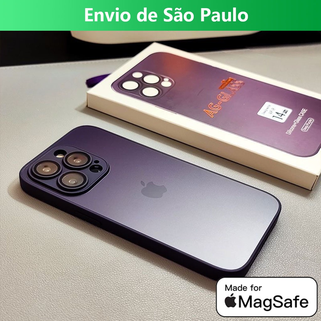 -AppleFans-Capa AG-Glass Para iPhone de Vidro Fosca com Magsafe Capinha iPhone 12 13 14 Pro Max 13 Pro Max 12 Pro Max