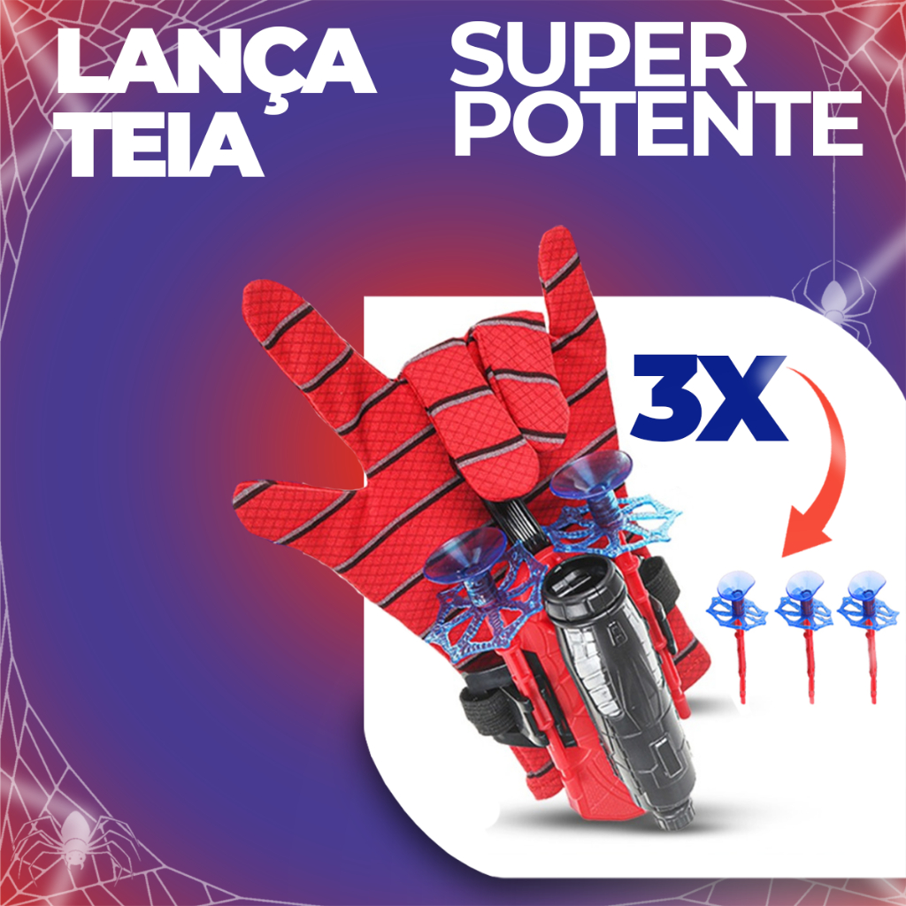 Luva Lança Teia Homem Aranha Infantil Brinquedo Spider Man Herói Lançador Dardos Ventosa