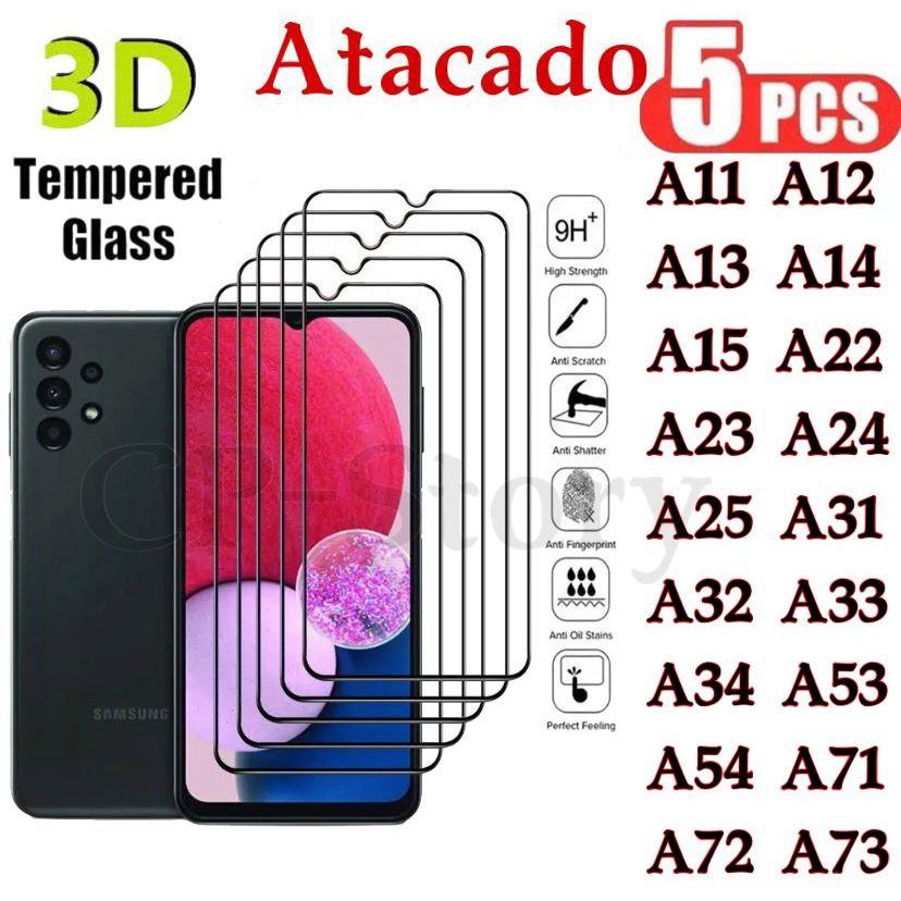 Kit Película 3D De vidro Atacado com 5 peça Samsung A11 A12 A13 A14 A15 A22 A23 A24 A25 A31 A32 A33 A34 A53 A54 A71 A72 A73