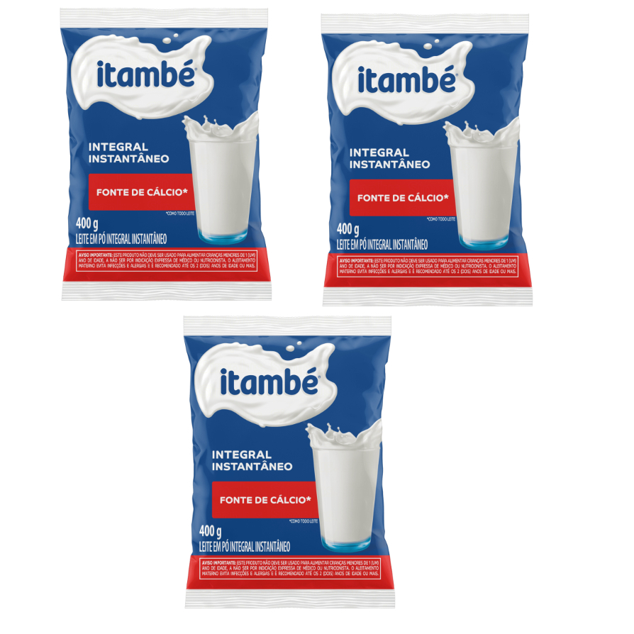 Leite em Pó Itambé Integral Instantâneo 3 Pacotes 400g | Shopee Brasil