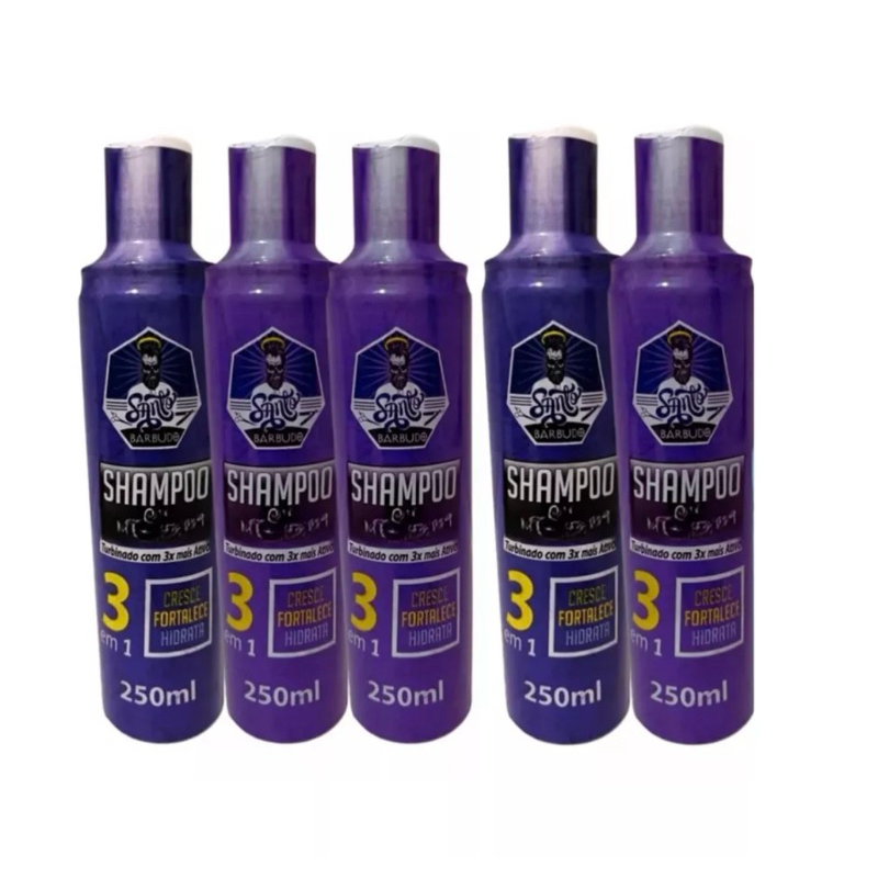 Kit com 5 unidades de shampoo 3 em 1 cresce fortalece e hidrata cabelo e barba