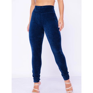 Calça Legging De Veludo Feminina Cintura Alta Moda Cotelê