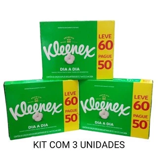 KIT COM 3 LENÇOS KLEENEX PAGUE 50 LEVE 60 DIA A DIA