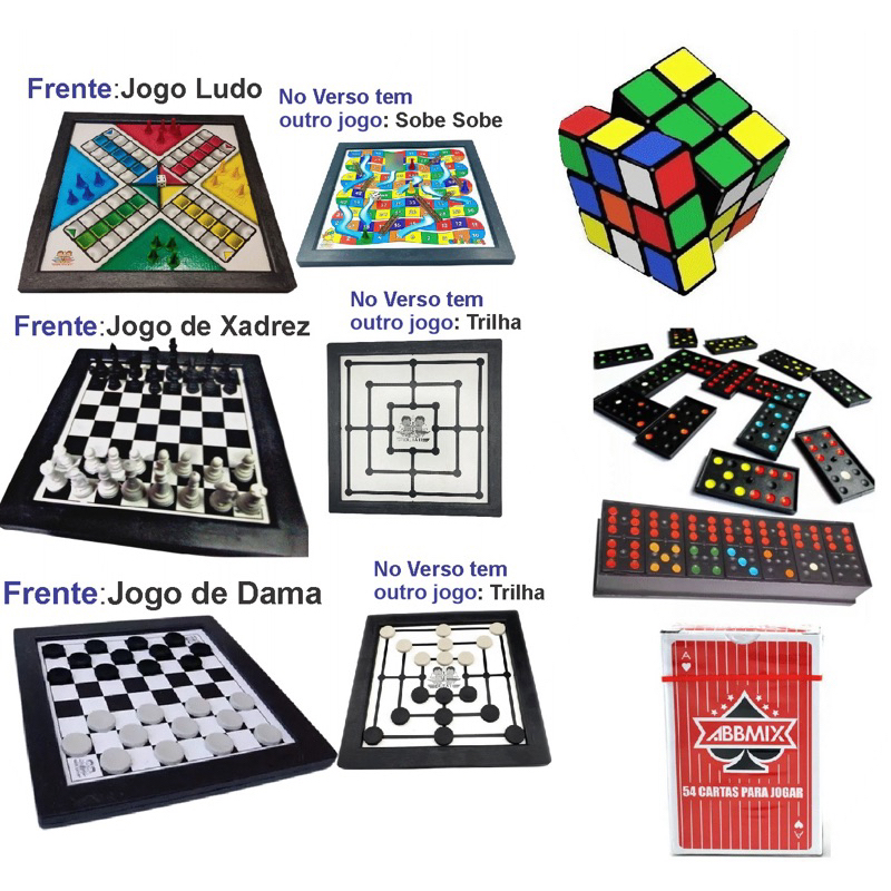 Conjunto Jogos 5x1 Dama Jogo Da Velha Ludo Trilha Xadrez