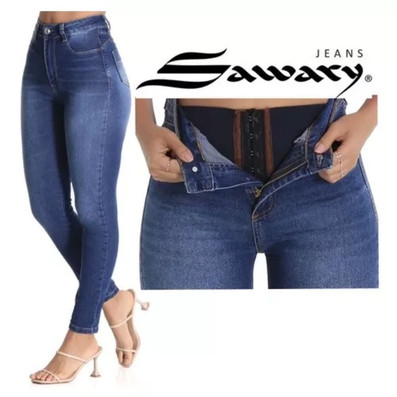 Calça saruel feminina jeans hot sale sawary