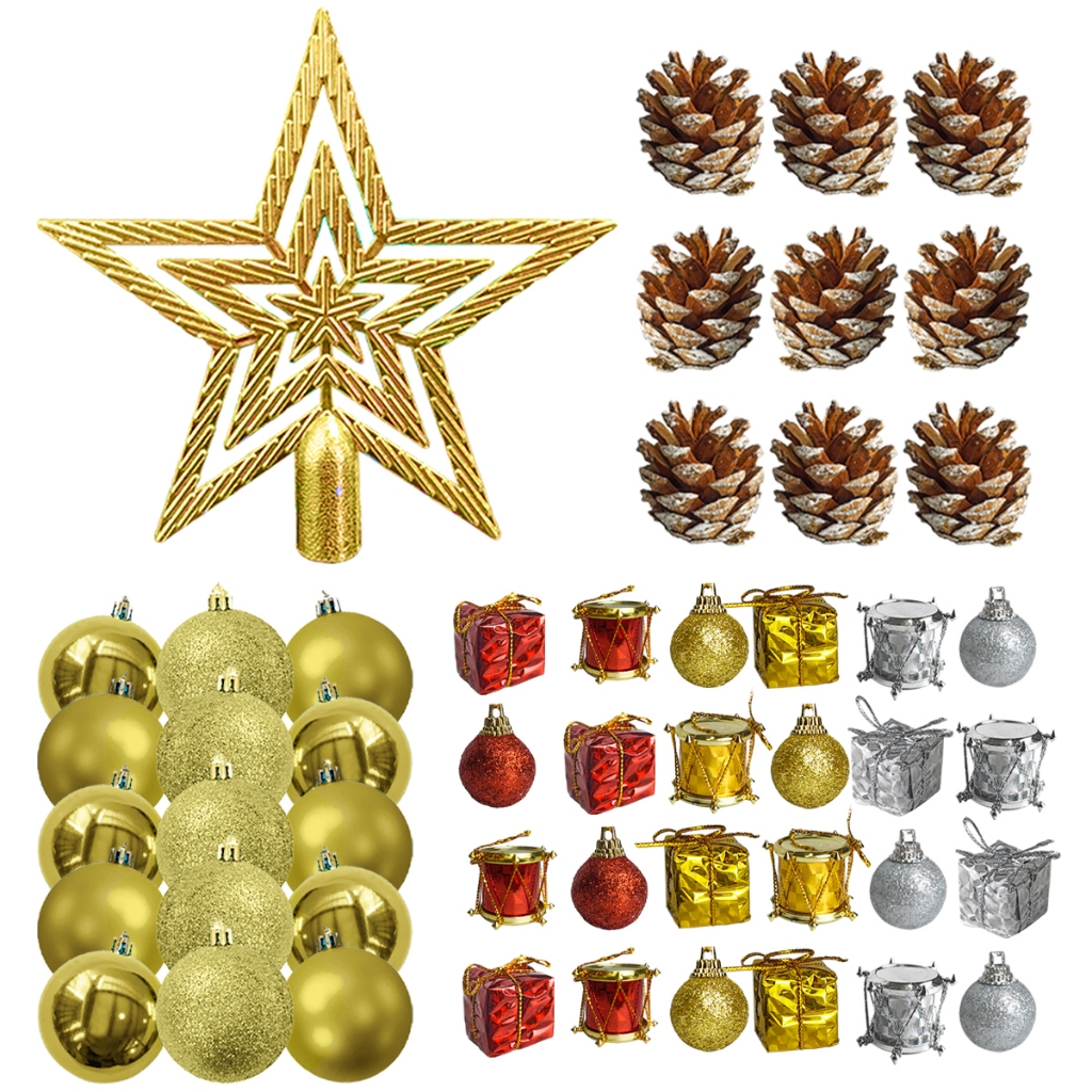 Kit 73 Acessórios Mesclados Enfeite Árvore De Natal Bolinha Decoração Ação de graças familia loja faixada iluminação festa Merry Christmas Apartamento temporada Presépio cordão lembrancinhas Comércio papai noeL