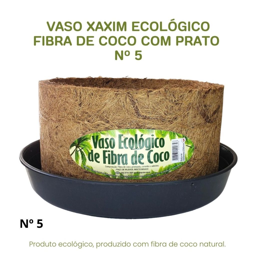 Vaso Xaxim Ecológico Fibra De Coco, N5 (30cmx15cm) C/ Prato