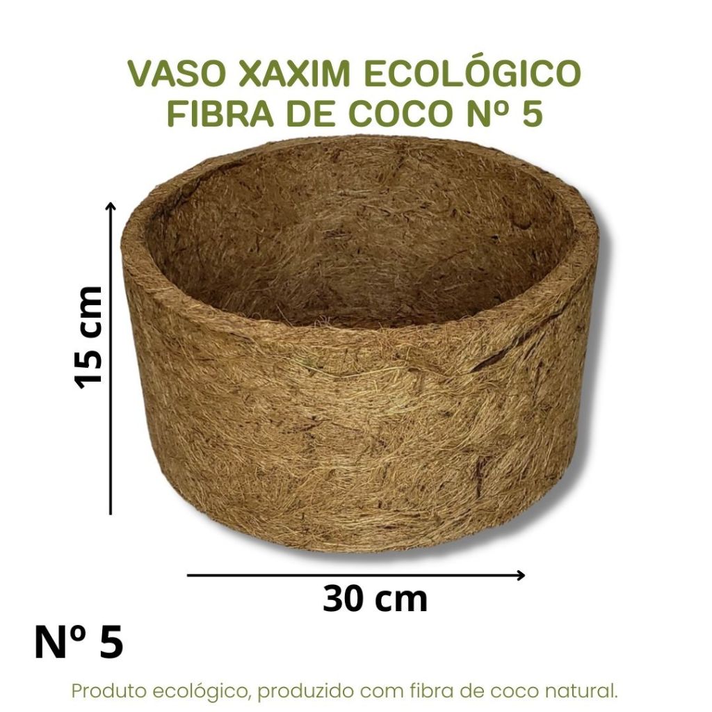 Vaso Xaxim Ecológico Fibra De Coco, N5 (30cmx15cm) C/ Prato